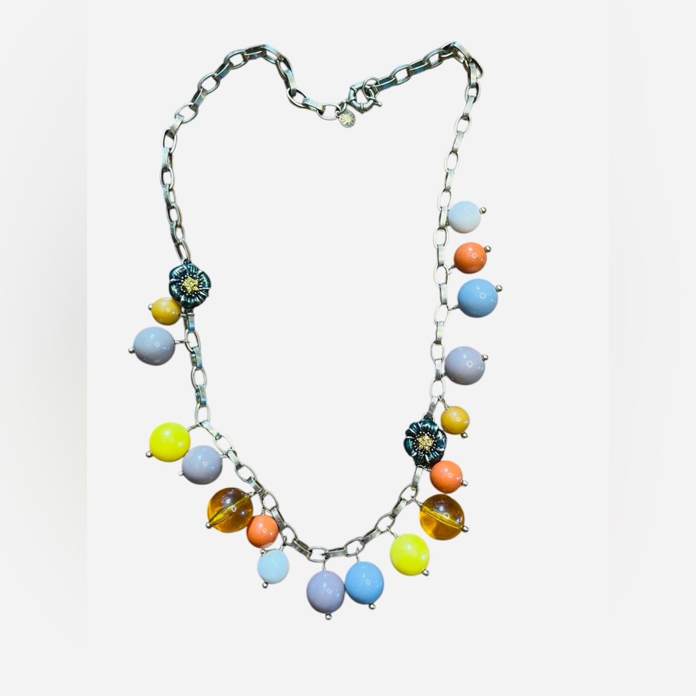 Vintage J Crew gum ball color chunky Necklace With Jeweled Flower Details